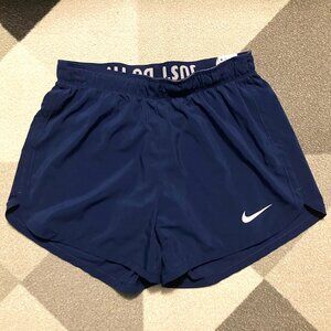 Nike Navy Blue Athletic Shorts with White Swoosh